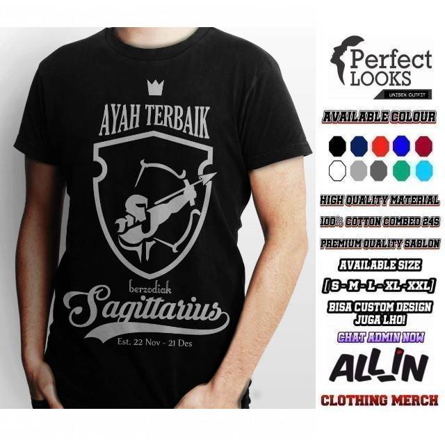 KAOS ZODIAK SAGITARIUS KAOS AYAH TERBAIK BERZODIAK SAGITARIUS KAOS ZODIAK KEREN BAHAN COTTON COMBED