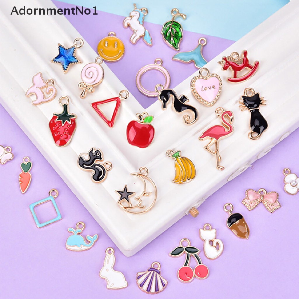 (AdornmentNo1) 30pcs / Set Liontin Enamel Bentuk Hewan / Bulan / Bintang / Buah Untuk DIY Craft / Perhiasan