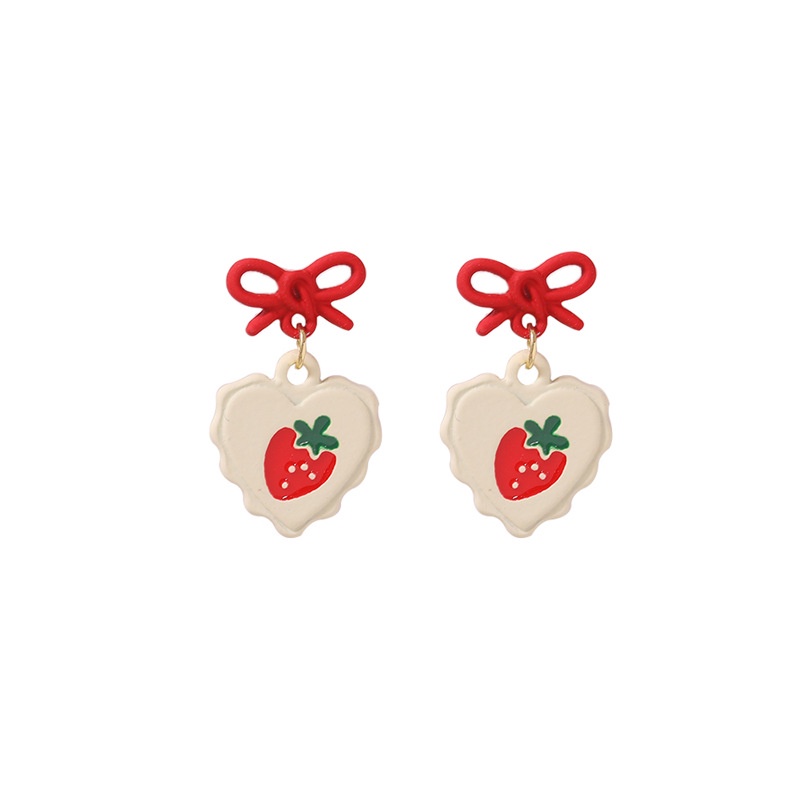 Sterling silver jarum cute Korea menyegarkan love strawberry busur manis anting-anting stud anting-a