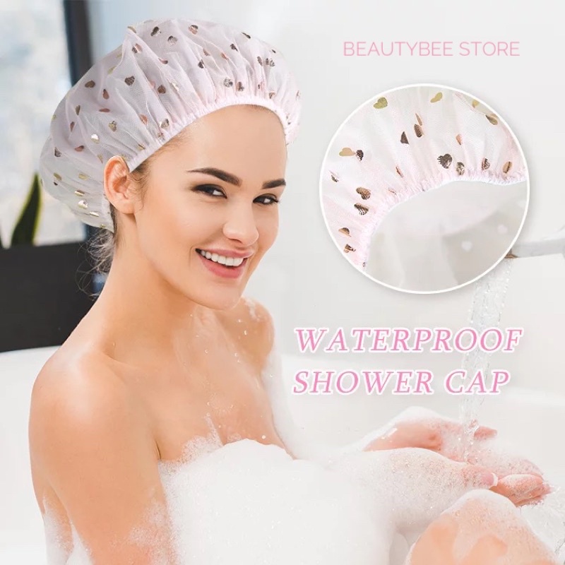 SHOWER CAP JARING PREMIUM YOUSHA MOTIF HATI WARNA PINK (YT019)