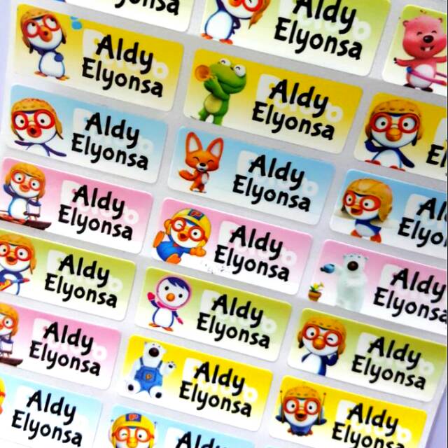 

Label nama anti air stiker waterproof Pororo