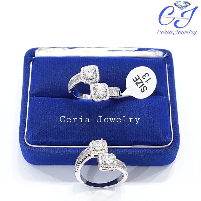 Cincin Perak Asli Silver 925 Lapis Emas Putih Model Kristal - Perhiasan Perak Wanita