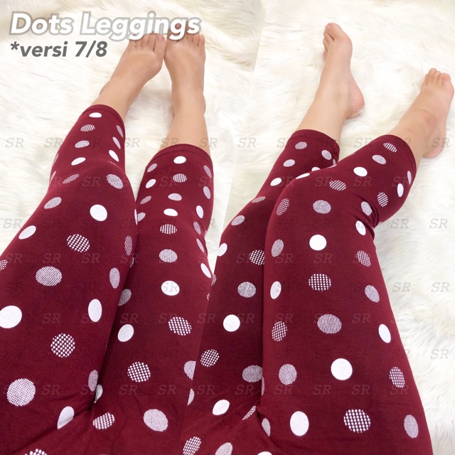 Legging Fullprint Wanita Import Pendek 7/8 Motif Polkadot Katun Melar Jumbo