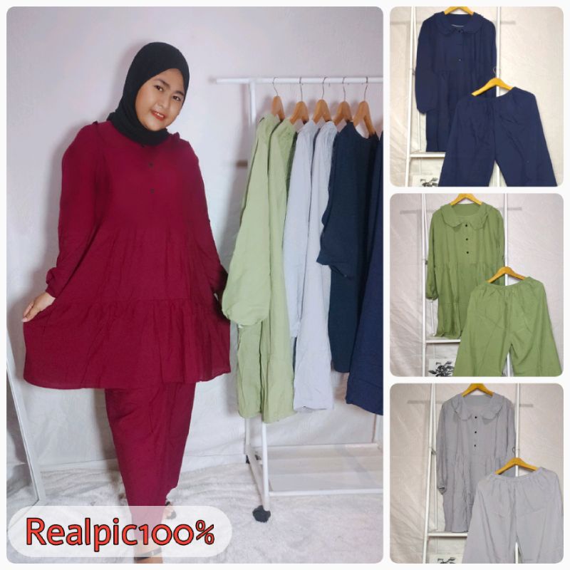 Ld 120 SETCEL TUNIK JUMBO RAYON TWILL/SETCEL TUNIK POLOS RAYON TWILL/SETELAN TUNIK JUMBO BIG SIZE/SE