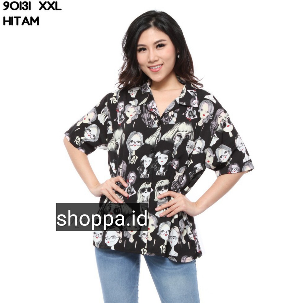 Baju Kemeja Jumbo Wanita Murah Atasan Kemeja Cewek XXL