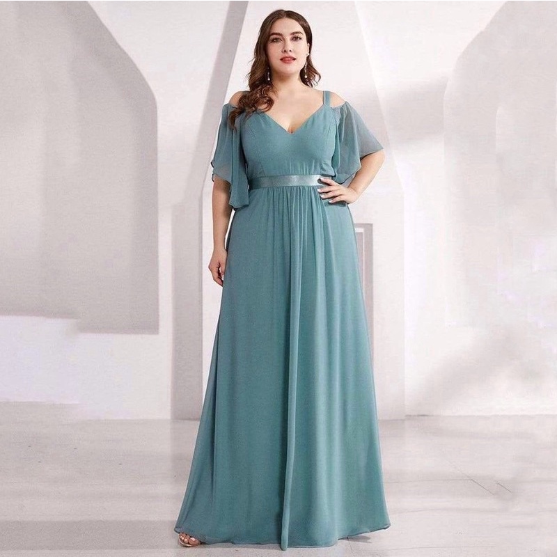 EVELY GOWN - Gaun pesta wanita dress maxi party A line flare evening gown chiffon sifon dress XXL XX