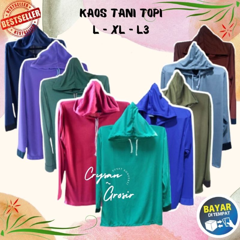 Baju Atasan Kaos Kerja Lapangan Hoodie Hitam Polos Petani Kupluk Kaos Hodie Tani Katun Lengan Panjang Pria  Cowok Topi Premium Jumbo