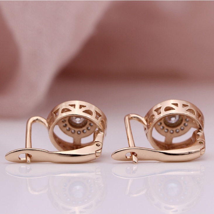 Anting Liontin Zircon Rose Gold Model Hollow Untuk Wanita