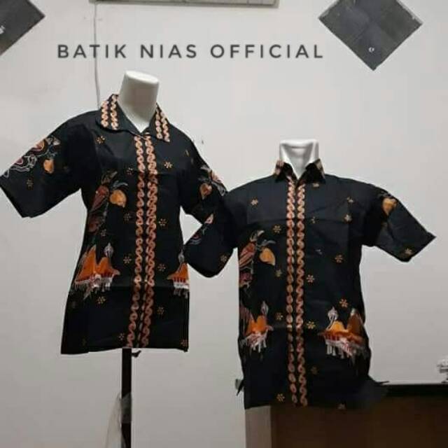 Batik Nias // Batik Nias Atasan Motif rumah adat beo hitam NG8w8e8