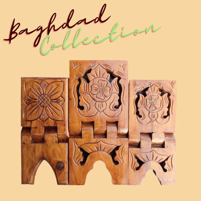 BISA COD MEJA TEMPAT ALQURAN DUDUKAN KAYU MIRING  IQRO PAPAN LIPAT KAYU MOTIF BUNGA