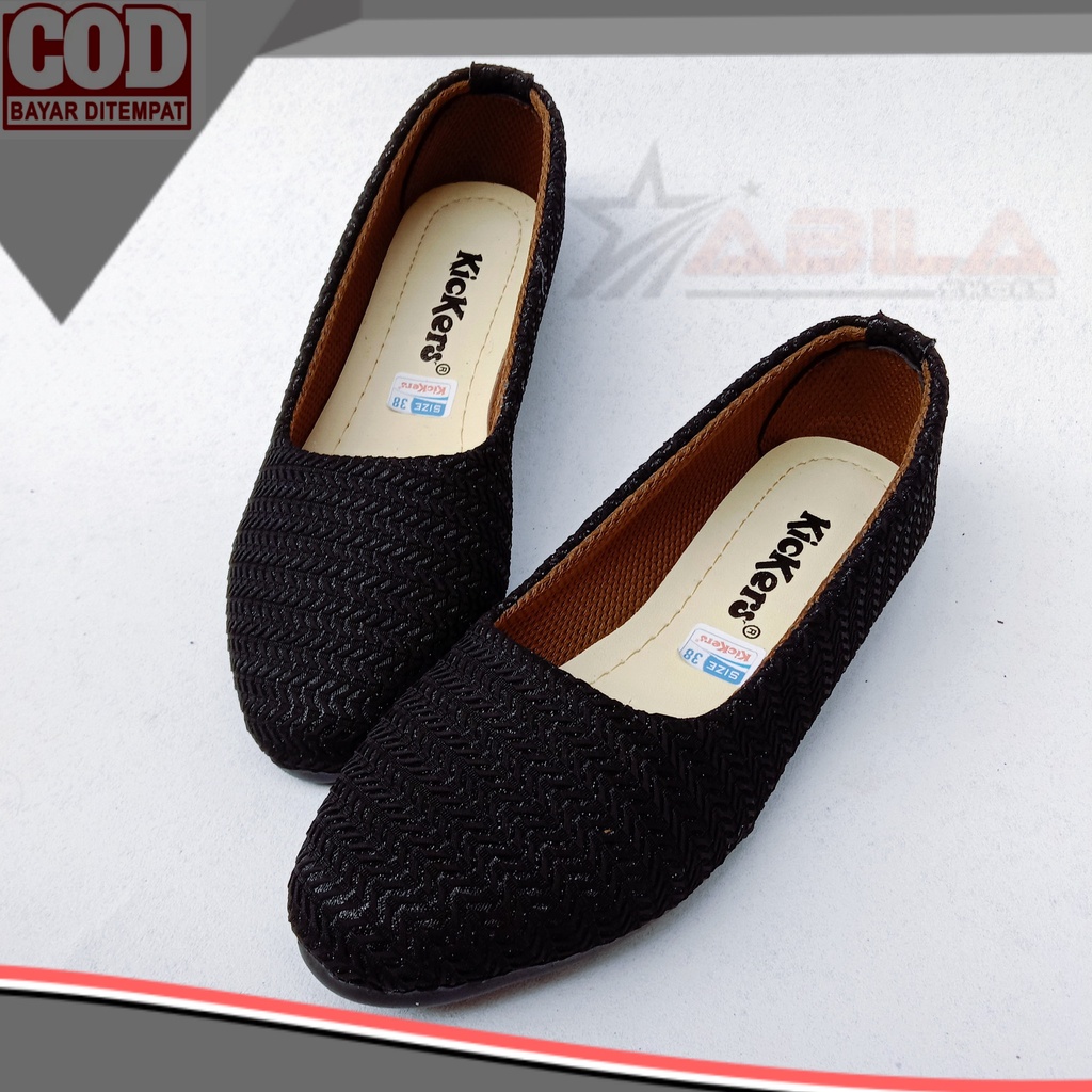 COD FlatShoes Kickers Wanita Rajut RJ01 Hitam Size 37-40 Sepatu Sandal Wanita Terlaris