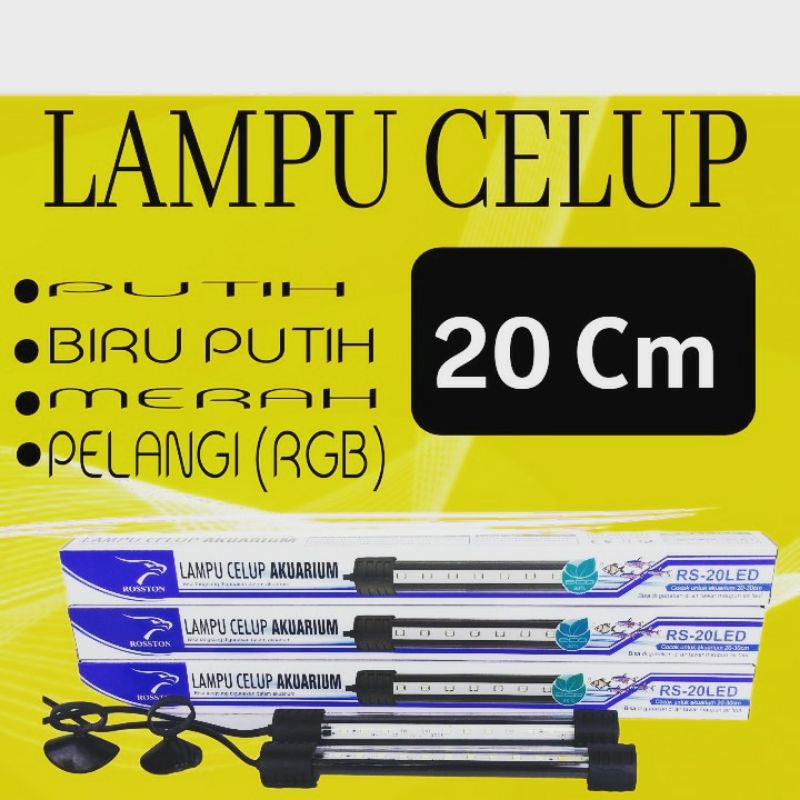 Lampu Led celup aquarium 20cm ROSSTON RS 20 LED akuarium lamp 20 cm putih biru putih merah pelangi RGB (ROSSTON)