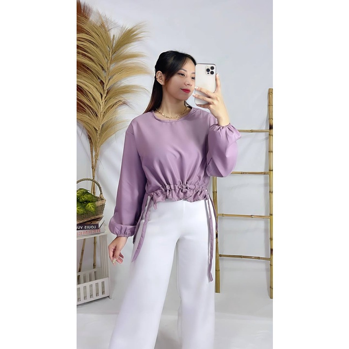 Tq88indonesia Fashion Baju Blouse Wanita Terbaru / SORELA TOP SERUT / BUsana Casual Cewek / Blus / Ootd / Oufit Kasual Kekinian