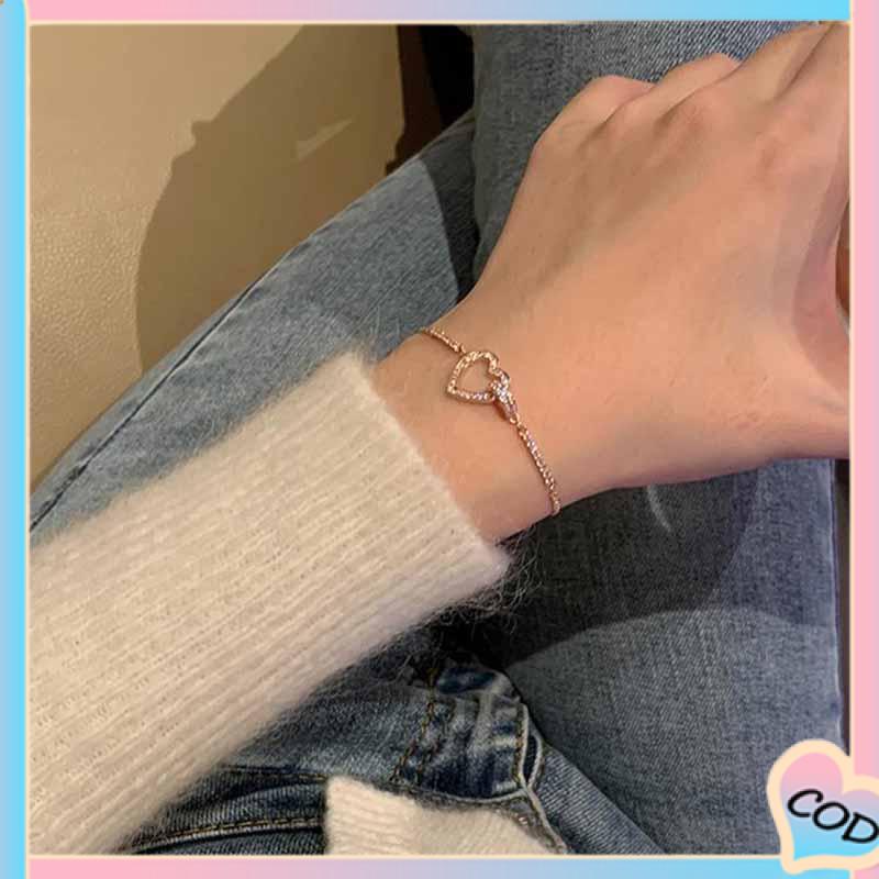 COD❤️ Gelang Liontin Bentuk Hati Wanita Mahasiswa Pacar Hadiah Perhiasan Sederhana-A.one