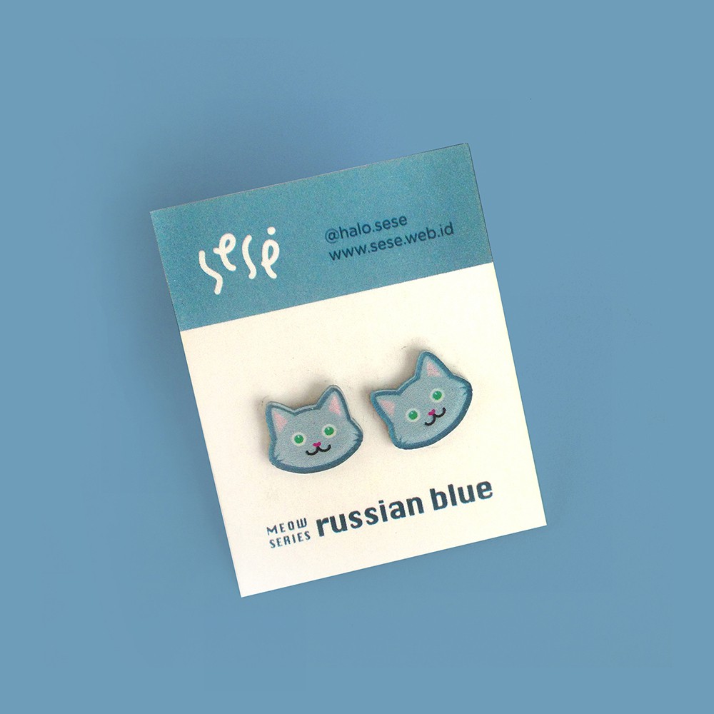 Russian Blue Cat Acrylic Earrings ( Anting akrilik bentuk kucing )