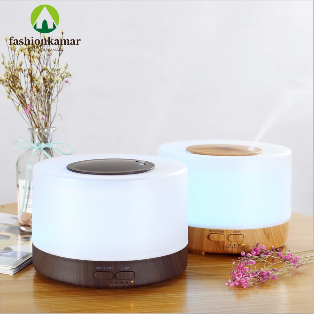 Humidifier Air 500ML Aromaterapi Difuser Dengan Remote Model Putih Alas Kayu (TIDAK FREE OIL)