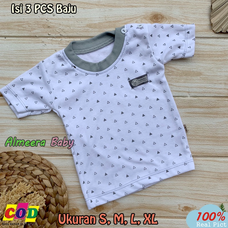 3 PCS Baju Bayi Kaos Oblong lengan Pendek Ukuran S,M,L,XL Almeera Baby and Kids