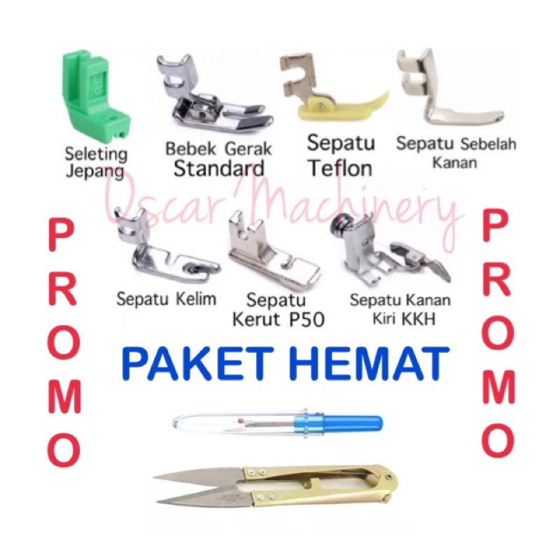 (7 pcs Sepatu + Gunting Cekris + Pendedel) Paket Sepatu Set Mesin Hitam Butterfly Singer Manual Klasik Classic Jadul