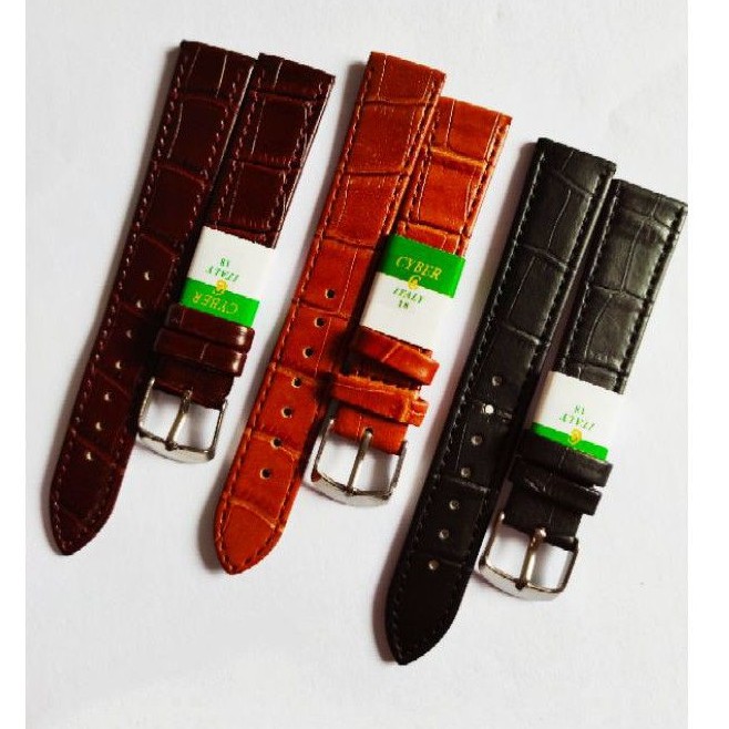 Tali Strap Jam Tangan Kulit Motif Cyber 12 14 16 18 20 22 24 26 28 30mm Hitam Coklat Tua Coklat Muda