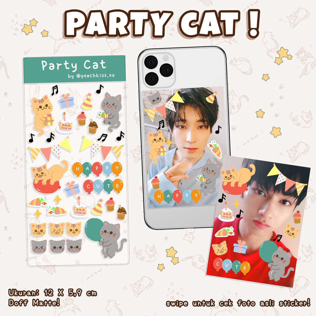 Stiker Dekorasi Photocard / Jurnal / Polcos Party Cat (Waterproof) by @peachkiss.xo