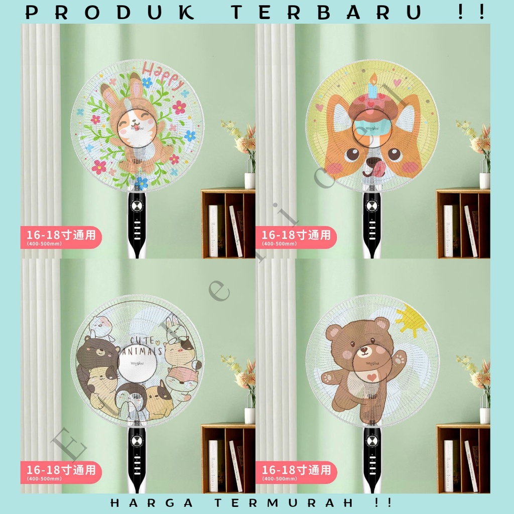 ETFELICEL Fan Cover / Sarung Penutup Pelindung Kipas Angin Karakter Filter Anti Debu Jaring
