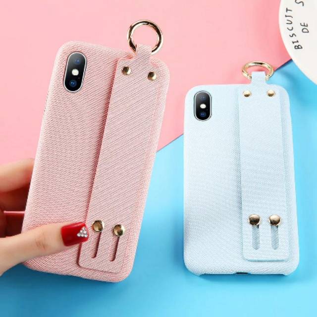 Pastel Blue Pink Fabric Wrist Belt Strap Cute Soft Case iPhone 6/6+/6s/6s+/7/7+/8/8+/X/Xs/Xs Max/Xr