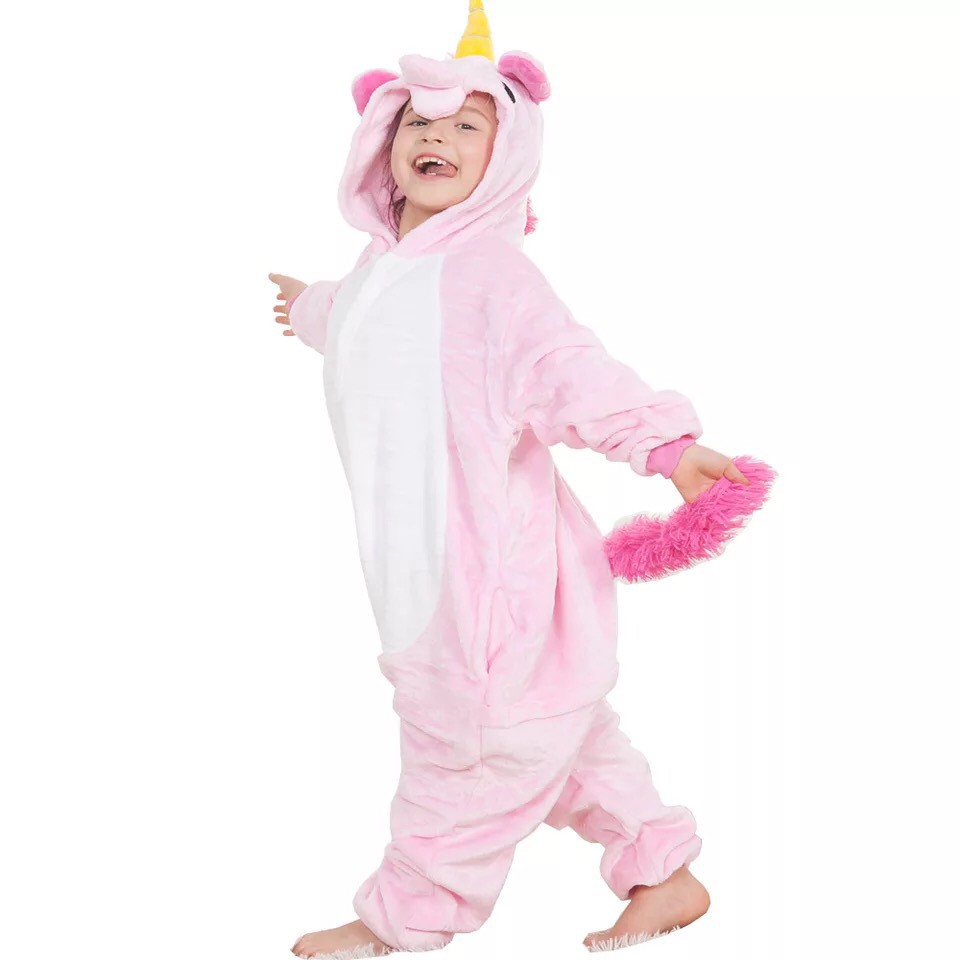 KOSTUM ONESIE UNICORN WHITE PINK ANAK PIYAMA COSPLAY PESTA