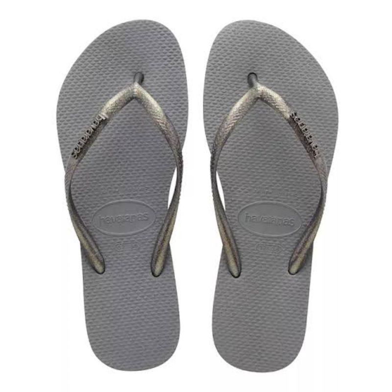 Havaianas Flip Flop & Sandal Jepit Wanita / Havaianas Slim Logo Metalic -Steel Grey