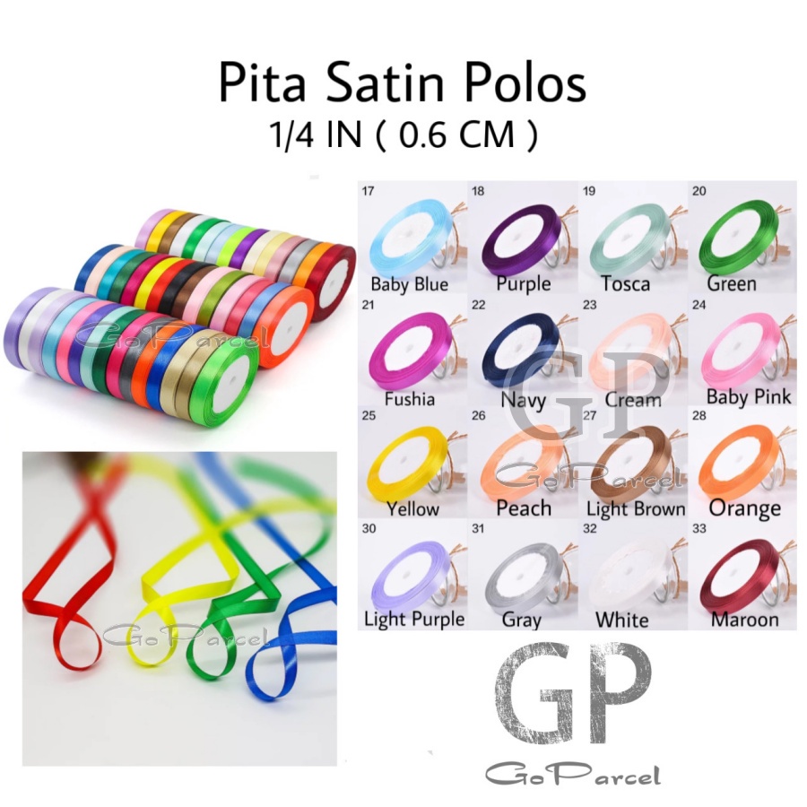 ( Rol 20 Yard ) PITA SATIN 6MM ( 1/4 IN ) POLOS 0.25 INCH - SATEEN RIBBON - PITA KADO 0.6 CM