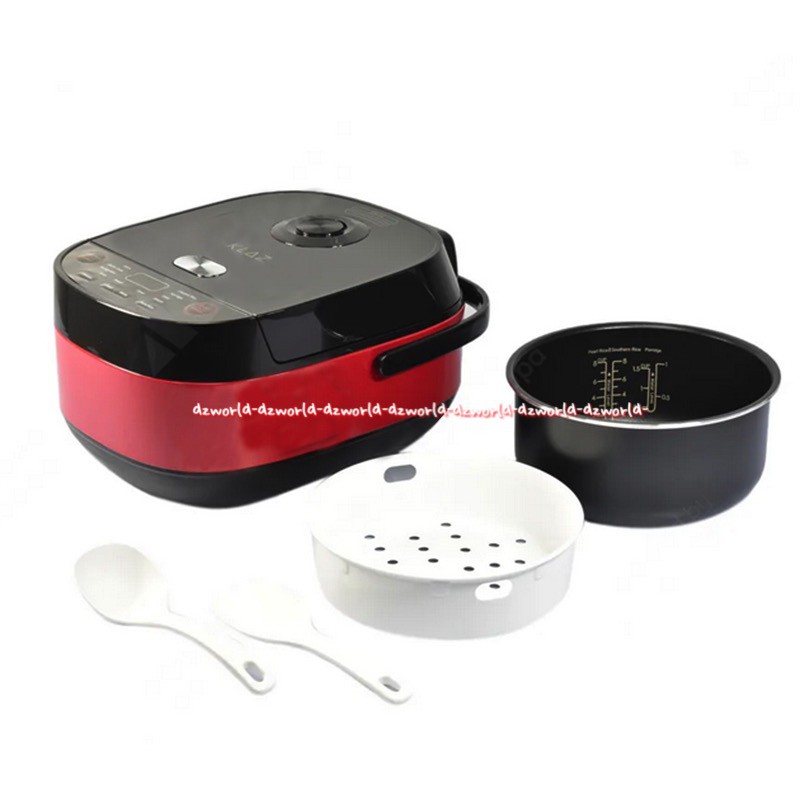 Klaz Rice Cooker Digital Red Black 1.5L Memasak Nasi Bubur Sup Kukus Biji-bijian Kue Claypot