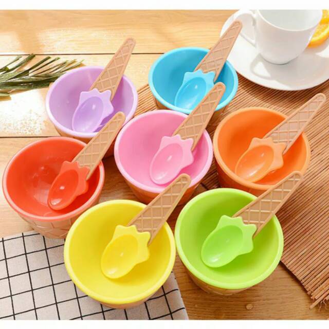 Mangkok Es Krim Ice Cream Bowl Set Dessert Bowl Salad Bowl Set Mangkok dan Sendok