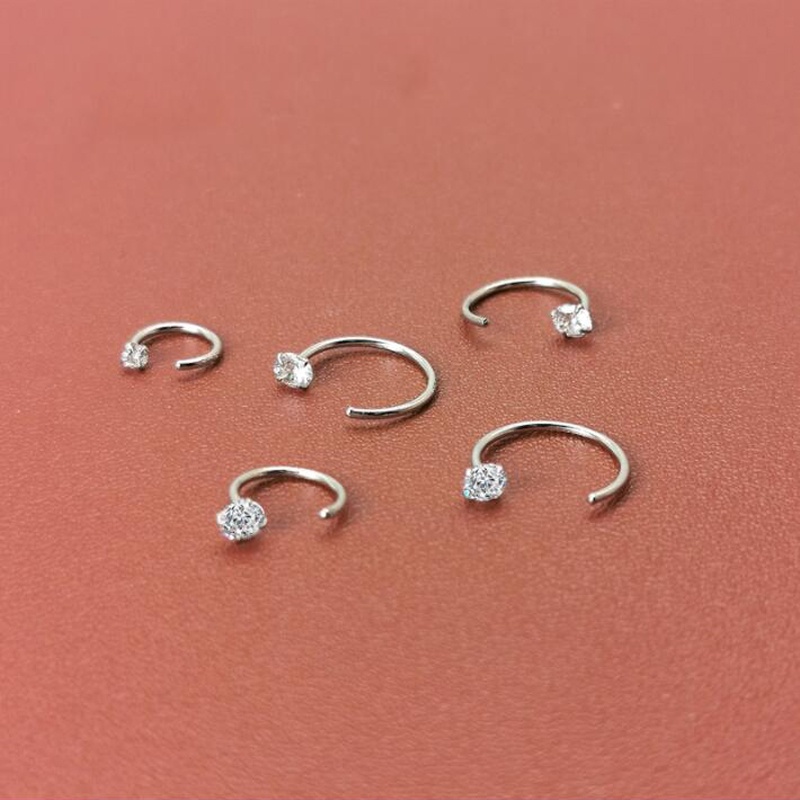 Papaozhu 1pasang Korea S925 Perak Kecil Bulat Kristal Anting Hoop Untuk Wanita Gadis Fashion Cuff Earring Chic Telinga Tulang Klip Perhiasan