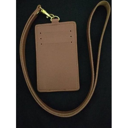 

Trend - Name Tag ID Card Tali Kulit Coklat 4 Slot Card Dompet Kartu Tali ~