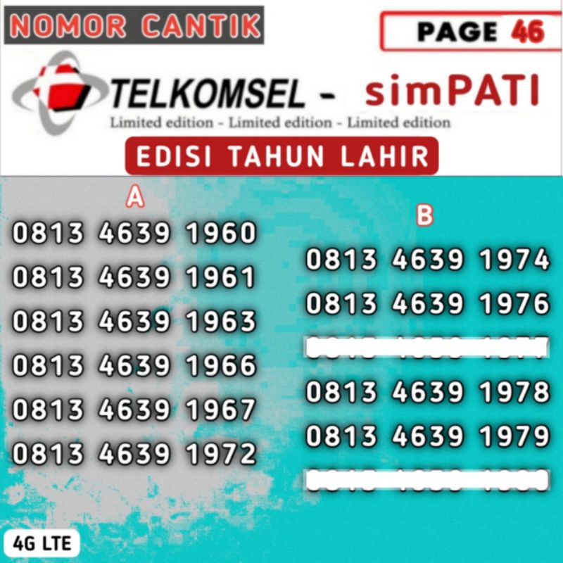 Kartu Perdana Nomor Cantik Telkomsel Simpati Seri Tahun Lahir