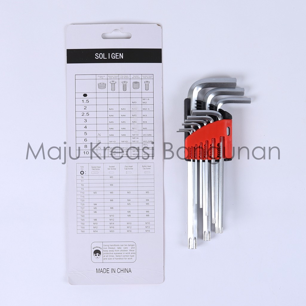Kunci L Set Soligen B02 9 Pcs Kombinasi Bengkel Hex Key Panjang