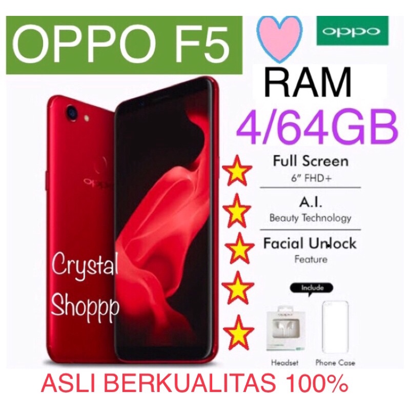 OPPO F5 ORI RAM 4/64GB BARU FULLSET SEGEL GARANSI 1TAHUN