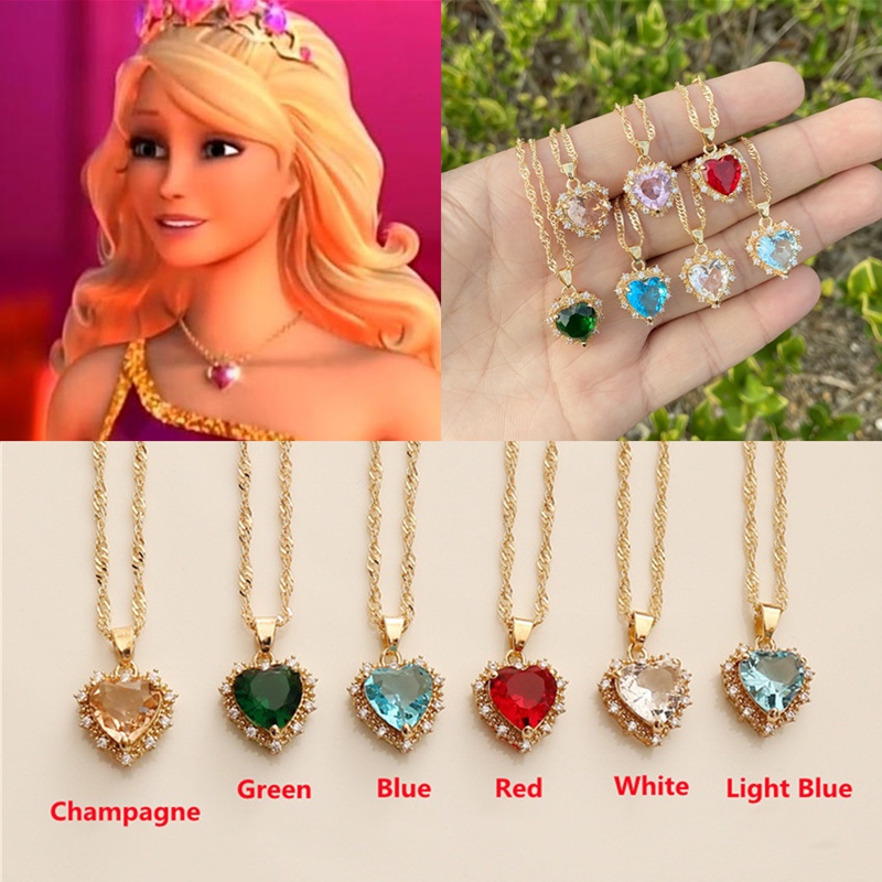 Barbie Kalung Rantai Emas 18K Dengan Liontin Hati Hias Batu Zircon Kubik Untuk Wanita