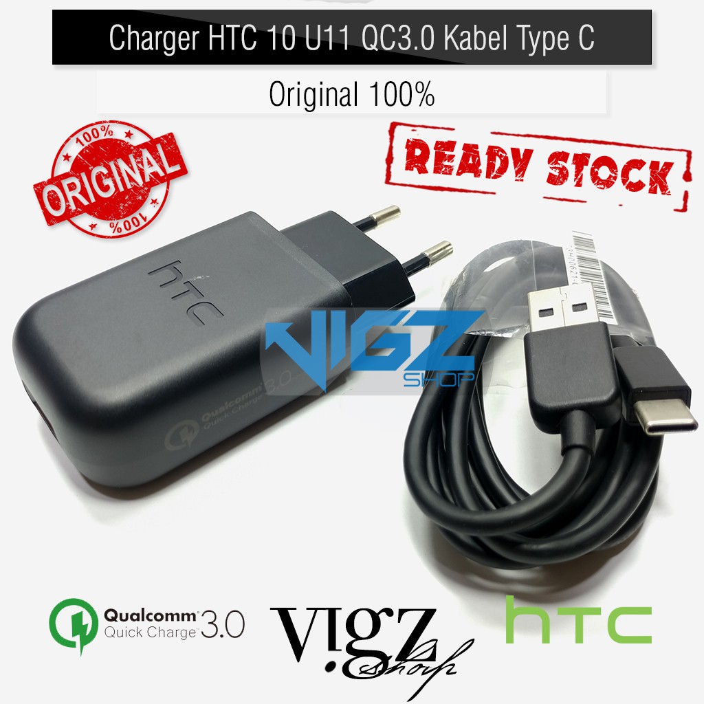 Charger HTC 10 U11 QC3.0 Quick Charge 3.0 Kabel USB Type C Tipe C Original 100%