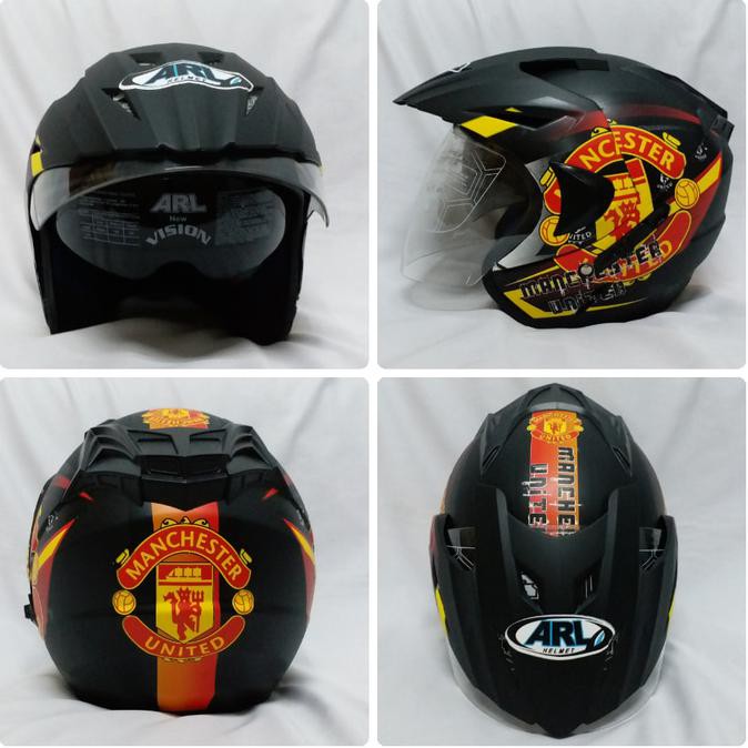 Helm Club Bola Manchester United Mu Hitam Doff Double Visor Sni Ggmu Terbaru