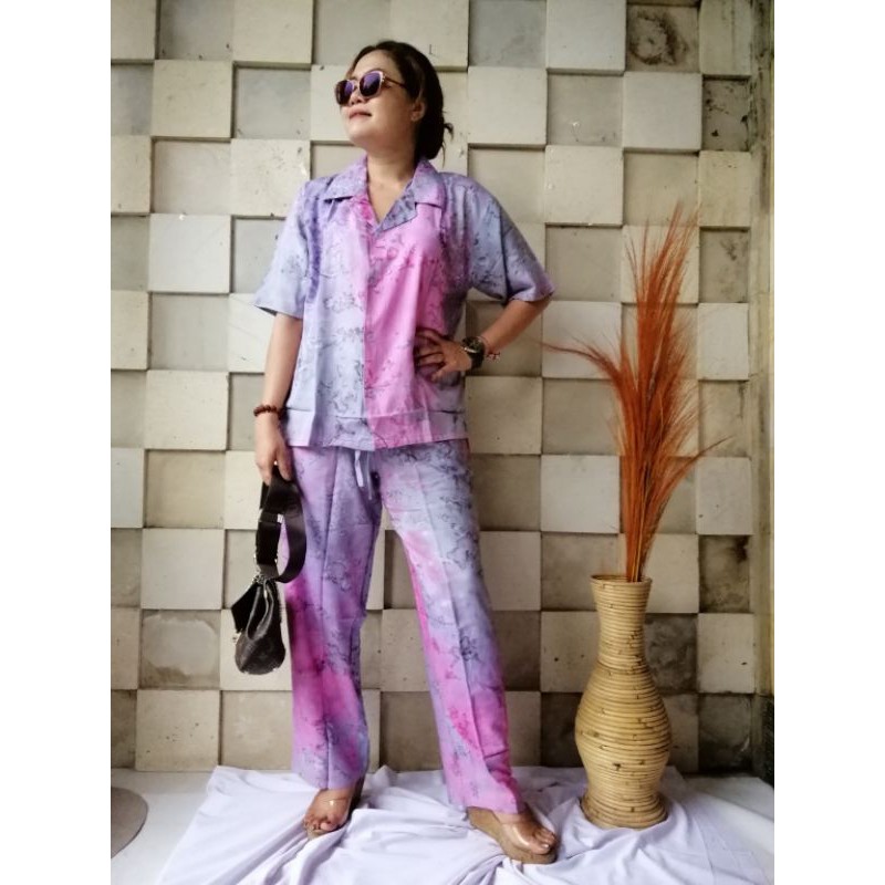 Set Pajamas Tie Dye Dewasa Rayon Bali Fit to XL