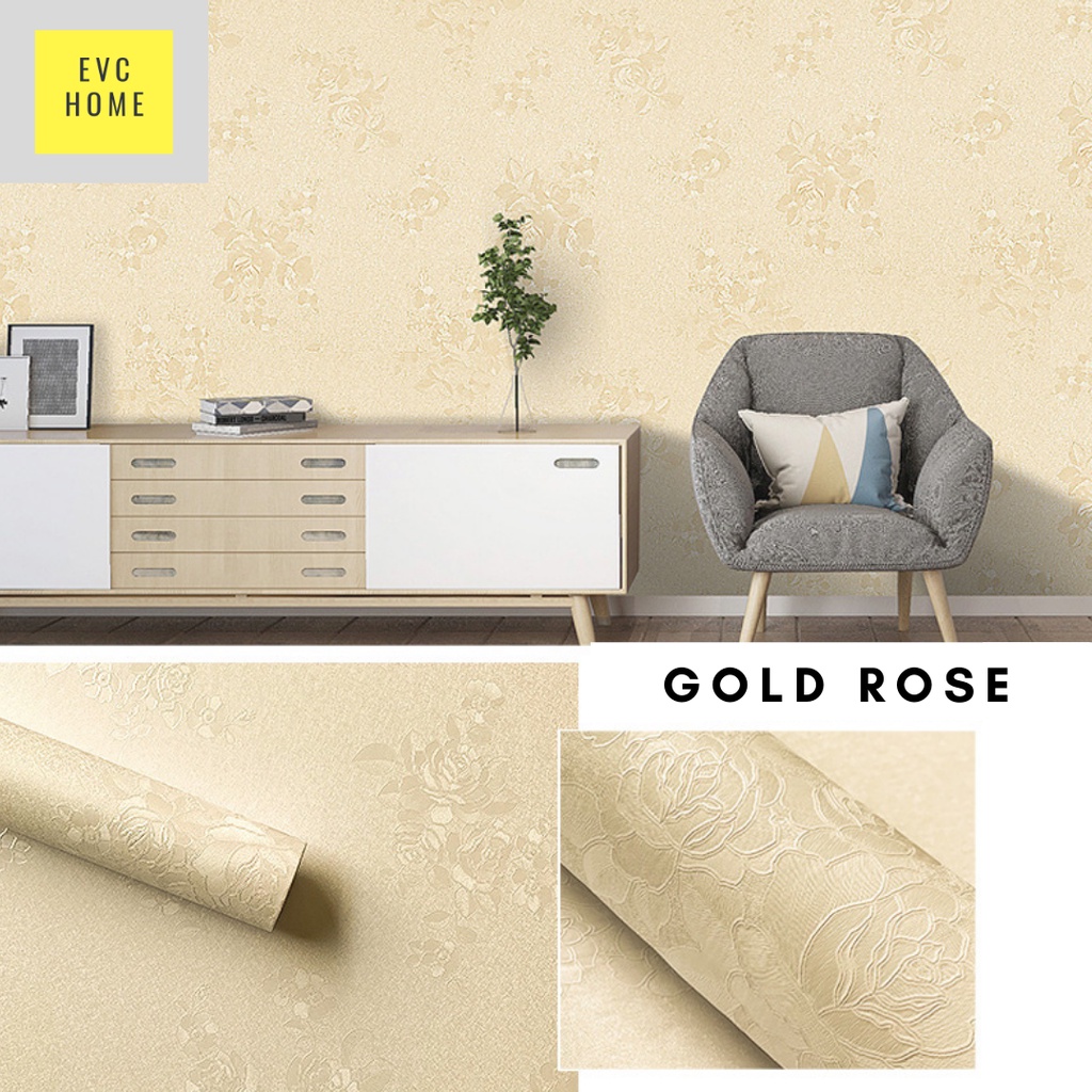 EVCHOME 45CM x 5M Wallpaper Sticker 3D Dinding KOREA PREMIUM - Wallsticker Emboss-Gold Rose