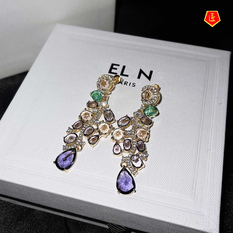 [Ready Stock]Elegant Luxury Purple Gemstone Earrings