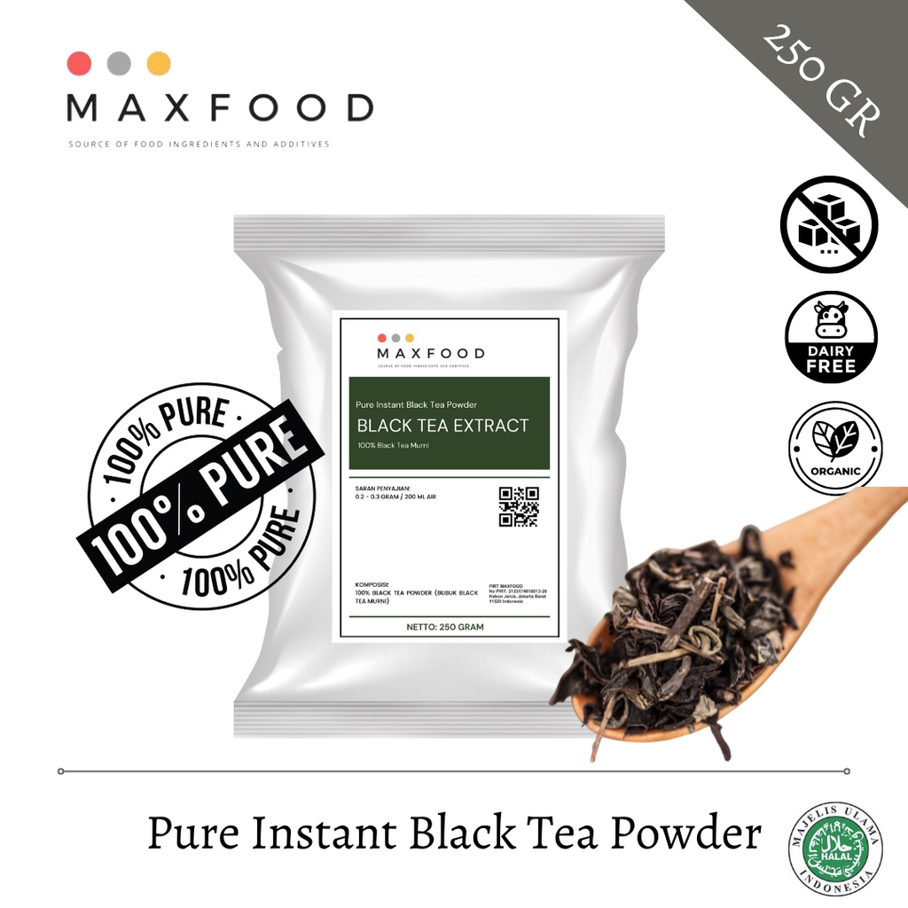 

MAXFOOD - Pure Instant Black Tea Extract Powder / Bubuk Black Tea Murni 250 Gr