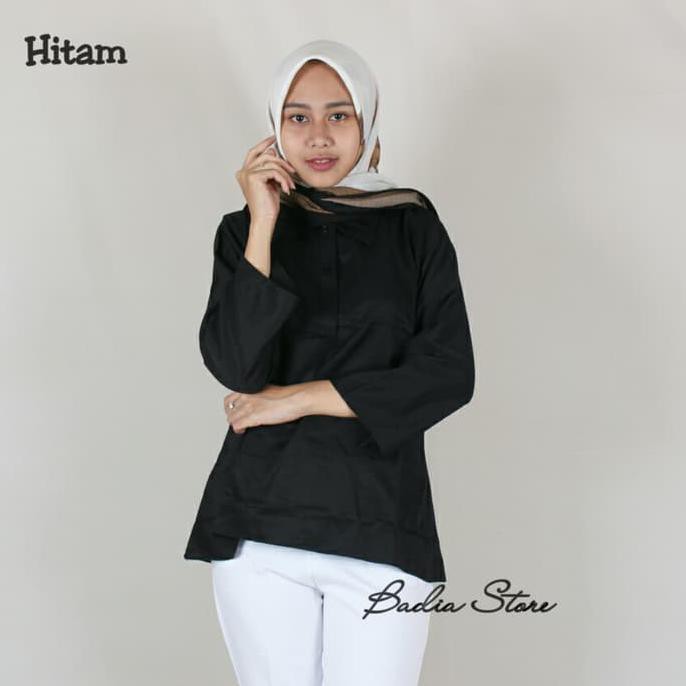 Baju Kantor Wanita - Kemeja Kerja Wanita - Blouse Polos - Baju Muslim - Hitam