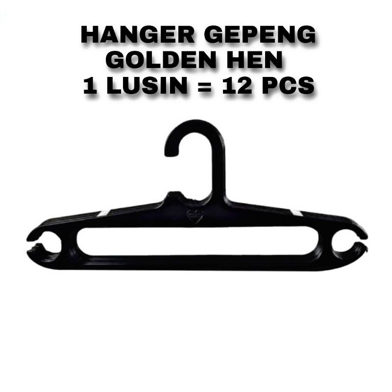 ( 1 Pack) = 12 pcs Hanger Plastik Golden Hen Gepeng | Hanger Hitam Golden Hen High Quality | Gantungan Baju | Gantungan pakaian | hanger Biasa