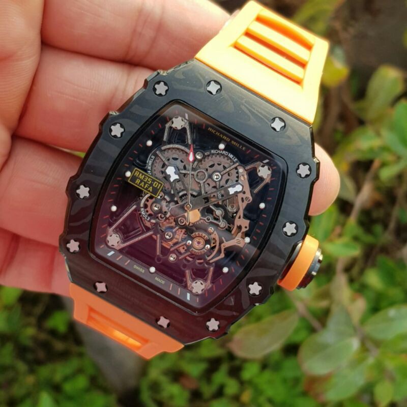 RM-3501 Yellow Premium Clone Chronograph Body Carbon Automatic Miyota Japan Garansi