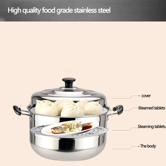 Double layer steamer pot 36CM panci Stainless steamer 2 susun