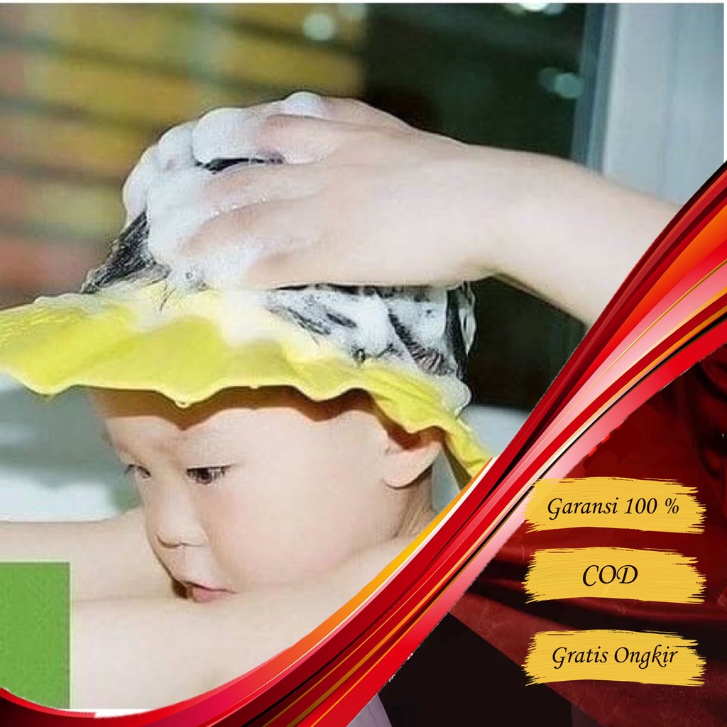 Topi Keramas Anak Bayi -- AC 316 -- dengan Kancing Penutup Telinga Bahan Sponge / Baby Shower Cap / Topi Mandi Anak Untuk keramas agar mata dan telinga tidak kemasukan air mencegah sakit mata dan infeksi telinga - perlengkapan mandi bayi dan anak