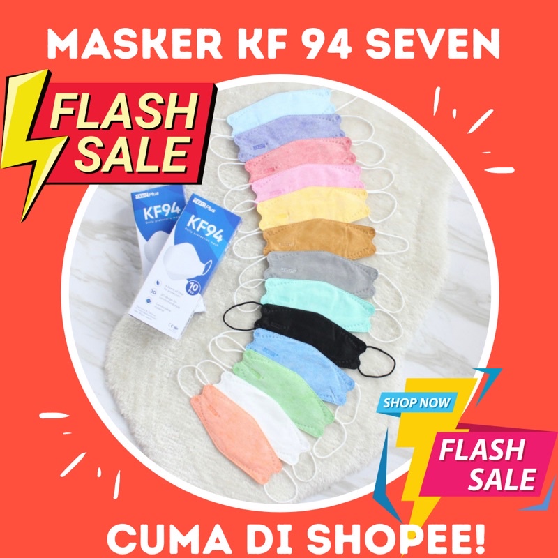 Masker KF 94 Medis Seven 4PLY Warna isi 10 / DUCKBILL MASKER KN95 HITAM PUTIH KOREA EARLOOP KEMENKES