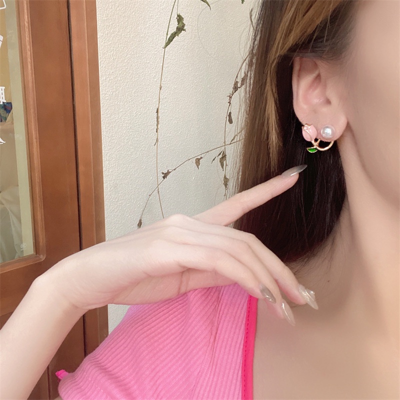 Papaozhu Korea Fashion Emas Mutiara Tulip Stud Anting Untuk Wanita Gadis Manis Pink Bunga Klip Anting-Anting s925 Perak Pertunangan Pernikahan Bunga Telinga Perhiasan